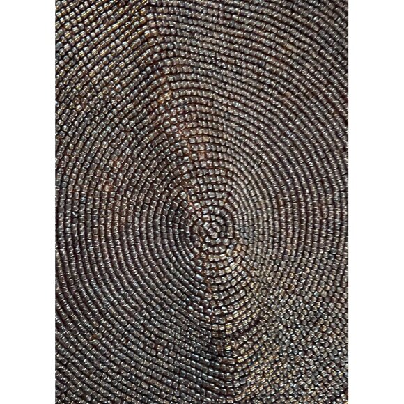 Glass Beaded Round Doily 15” Faceted Drop Crystals Brown Runner Vintage - Picture 3 of 7